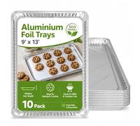 10 Pack Reusable Aluminium Foil Trays 32x21x3cm - Heavy Duty Tin Foil Baking Trays for Oven Roasting, BBQ, Catering & Meal Prep - Recyclable Food Storage Containers, Freezer Safe Without Lids (10)