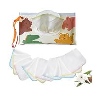 10 Pack Reusable Baby Cotton Cloths & Waterproof Travel Case | Portable Silicone Wet Wipes Pouch with Zoo Design | On-the-Go Face Towels and Changing Essentials