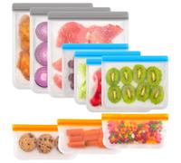 10-Pack Reusable Silicone Bags - Leakproof Freezer Bags with Zipper for Meat, Lunch, Travel - 3 Gallon, 3 Snack, 4 Sandwich