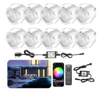 10 Pack RGB WiFi LED Decking Lights, IP67 Waterproof Ø30mm Plinth Lights