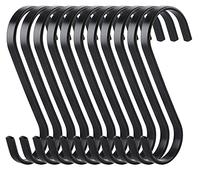 10 Pack S Hooks for Hanging, 8.5cm Black Stainless Steel Metal Heavy Duty Kitchen Hooks for Utensils Pan Pot Kitchen Bedroom Bathroom Clothes Garden Office
