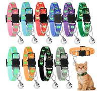 10 Pack Safety Cat Collars with Bells Glow in the Dark Adjustable Kitten Collars with Star and Moon Pendant, 10 Cute Cat Collars