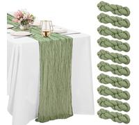 10 Pack Sage Green Cheesecloth Table Runner 10FT Boho Gauze Fabric Table Runner Vintage Rustic Sheer Runners for Wedding Party Bridal Baby Shower Long Table Decorations