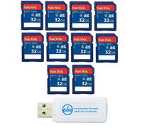 10 Pack SanDisk SD Hc 32 gB class 4 Flash Memory card SDSDB-032g Retail SDHc - with Everything But Stromboli (tm) combo Reader