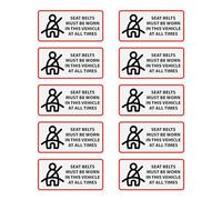 10 Pack Seat Belts Must Be Worn in This Vehicle at All Times Sticker 100 × 50 mm Caution Warning Safety Sign Self Adhesive Vinyl Waterproof Decal for Car Taxi Truck Business Window