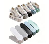 10 Pack Shoe Slots Organiser, 3-Level Adjustable Shoe Stacker for a Pair of Shoes, 50% Space Saver, Double Layer Shoe Rack for Cabinet, Non-Slip ABS Plastic (Grey, Black, Blue, Green, White)