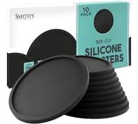 10 Pack Silicone Coasters by Smith’s® | 10cm Diameter | Black / V2 | Round | Anti-Slip Base | Safe, Non-Toxic Silicone | Safe for All Surfaces