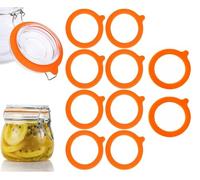 10 Pack Silicone Jar Gaskets Seals Replacement (95mm OD/70mm ID) for Food Storage & Canning Jars - Thick 3.5mm Orange Rubber Gaskets