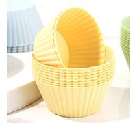 10 Pack Silicone Muffin Cups, Cupcake Baking Cups Reusable Muffin Liners Cupcake Wrapper Cups Holders for Muffins, Cupcakes and Candies for Party Halloween Christmas Bakery Molds (Yellow)
