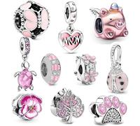 10 Pack Silver Charms for Pandora Bracelets and Necklaces Charms for Women CZ Pendant Jewelry Charm Set (K)