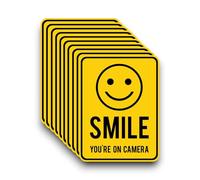 10 PACK - Small 9cm X 12cm SMILE YOUR ON CAMERA Self Adhesive Stickers - Yellow/Black, Sign, Warning, CCTV, Private Property, Surveillance