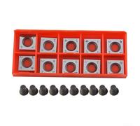 10-pack Square Carbide Blades 14X14x2mm For Woodworking Spiral Planer Heads, Four Straight Sides With Reversible Blades, With M6x15 Screws, 30-degree Cutting Angle