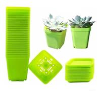 10 Pack Square Plastic Nursery Flower Pots with Drainage Holes and Tray Set, Containers for Starting and Growing Small Plants (green)