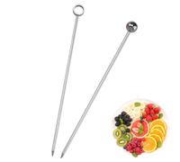 10 Pack Stainless Steel Cocktail Picks, Reusable Fruit Sticks Metal Martini Skewers Olive Drink Picks Set for Holiday Party Events, Circle/Ball,2 Styles Tops- Silver