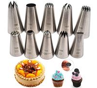 10 Pack Stainless Steel Seamless Piping Icing Tips, Large Piping Nozzle, Cake Decorating Tools for Baker