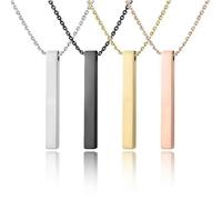 10-Pack Stainless Steel Vertical Bar Necklace, Blank Engravable, Adjustable, 40mm, Silver/Black/Gold/Rose Gold, 40 X 5X 5mm Pendant; Chain: 40+ 5cmExtender, Stainless Steel, Crystal