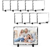 10 Pack Sublimation Slate Blank, Heat Thermal Transfer Rock Stone Photo Frame, Personalized Rectangular Picture Stone with Display Holder for Desktop Souvenir DIY Gift, 15 x 10 cm