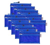 10 Pack Transparent Pencil Case Multipack, A6 Clear Mesh Pencil Pouches with Zip, Sturdy Nylon Translucent Slim Stationery Organizer Bag for Exams, School Supplies, Students & Teenagers (deep blue)
