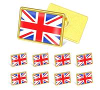 10 Pack UK Flag Lapel Pins, Rectangular Union Jack Enamel Badges with Gold Trim for British National Day, Royal Patriotic Celebrations, Office, Suit Jacket, Backpack, or Hat Decorations