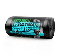 10-Pack Ultimate Embossed Black Drawstring Bin Liner Bin Bag Refuse Sacks Heavy Duty - 80L Capacity | Made from 98% Recycled Material | 100% Recyclable