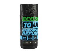 10-Pack Ultimate Embossed Black Drawstring Bin Liner Bin Bag Refuse Sacks Heavy Duty - 80L Capacity | Made from 98% Recycled Material | 100% Recyclable