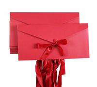 10 Pack Vintage Red Kraft Gift Envelopes with Ribbon & Buckle, 22x10.9CM Cash Money Wallets for Birthday, Holidays, Invitations & Festive Greetings (Red)