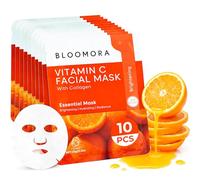 10 Pack Vitamin C + Collagen Face Mask, Vitamin C Face Mask Skincare Set for a Natural Glow, Hydrating Sheet Formula with Moisturising Collagen for Soft & Smooth Skin