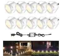 10 Pack Warm White LED Decking Lights, IP67 Waterproof Ø30mm Plinth Lights | Soft Warm Ambient Light, 12V Low Voltage Safety, Flush Recessed Install, Weather Durability, for Patio Path Wall Garden Decor