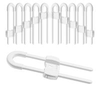(10 Pack White) 4 Button Cabinet Locks, U-Shaped Proofing Drawers Safety Child Locks Adjustable, for Wardrobe,Kitchen,Bathroom,Drawer,Fridge,Cupboard Doors Knobs & Handles