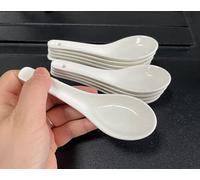 10 Pack White Ceramic Soup Spoons,Wonton Soup Spoons,Asian Spoon Set,5inch Kid Small Side Dish Tasting Spoon,Stackable Ramekins Can Stand,Deep Oval Design