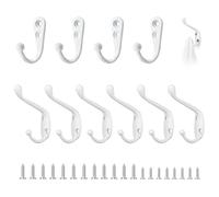 10 Pack White Coat Hooks Vintage Metal Wall Hangers for Robes with Screws