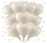 10 Pack White Heart Balloons - 18 Inch Heart Shaped Foil Balloons for Valentines, Christmas, Birthdays, Engagement, Wedding, Baby Shower, Party Decorations