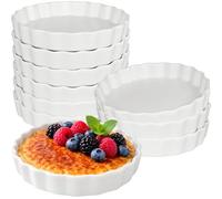 10 Pack White Porcelain Ramekins 8 Oz Round Shallow Crème brûlée Dish for Soufflés, Custards, Fluted Quiche Pans, Chip