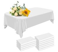 10 Pack White Table Cover, 137 x 274 cm Disposable Plastic Table Cloth, Rectangle Large Waterproof Disposable Party Tablecloths for Holiday Party Engagement Weddings Baptism Birthday Decorations