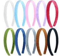 10 Pack Wide Thick Velvet Fluffy Cloth Fabric Covered Plastic Headbands Candy Colorful Winter Elastic Plain Hair Bands Hard Hair Hoop Crown Tiara Base Crafting DIY Accessories for Women Girls Ladies