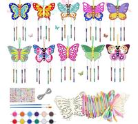 10 Pack Wind Chime, Butterfly Wooden Wind Chimes, Windchimes Crafts for Painting, Decorating, Wooden Pretty Craft Kit for Kids