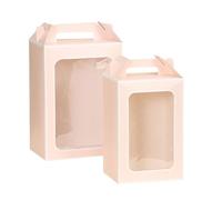 10-Pack Window Box Bags with Handles Clear PVC Display, Premium Handheld Flower and Wine Bottle(Pink White)