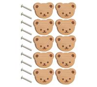 10 Pack Wooden Bear Knobs - Decorates Nursery Drawers & Wardrobes, Cute Cartoon Animal Handle Design, 6cm Natural Wood + Mounting Screws, Smooth Sanded Finish - for Kids Bedroom & Changing Table