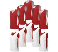 10 Pack Youth Boys Reversible Mesh Performance Athletic Basketball Jerseys Blank Team Uniforms for Sports Scrimmage Bulk, Red / White (10-pack), M