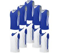 10 Pack Youth Boys Reversible Mesh Performance Athletic Basketball Jerseys Blank Team Uniforms for Sports Scrimmage Bulk, Blue / White (10-pack), Medium