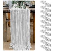 10 Packs Cheesecloth Table Runner, 90x300cm White Rustic Gauze Fabric, Boho Rustic Table Runner Tablecloth for Wedding Bridal Shower Birthday Party Cake Table Decor