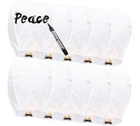 10 Packs Chinese Lantern White, Flying Sky Lanterns, Floating Biodegradable Memorial Fire Resistant Paper Wishing Lanterns to Release in Sky for Parties and Festivals, Flying Fire Lanterns