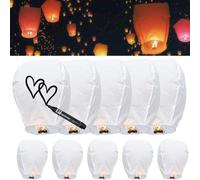 10 Packs Chinese Sky Lanterns to Release in Sky, White, Fire Resistant Paper Lantern for Memorial, Premium Quality ECO Friendly Biodegradable Flying Lanterns for Parties Supplies and Festivals