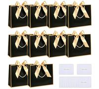 10 Packs Medium Black Gift Bags (11.02x7.87IN) With Ribbon Bow & Wish Card