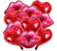 10 Packs of Large Pink Huge Red Lips Balloons Heart Ballons for Makeup Themed Party Anniversary Decor, Kiss The Miss Goodbye(30 Inch)