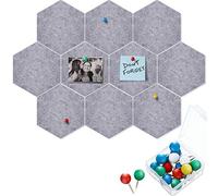 10 Packs Pin Board Hexagon Felt Board Tiles Bulletin Board Memo Board with 20 Pieces Push Pins, Decoration for Home Office Classroom Wall (Gray, 5.9 x 7 Inches/ 15 x 17.7 cm)