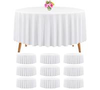 10 Packs Premium Round Tablecloth 120 Inch White Polyester Table Cloth Bulk Washable Polyester Fabric Tablecloths Table Cover for Wedding Party Banquet Buffet Table Holiday Dinner (White, 120 Inch)