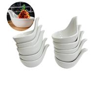 10 Packs White Soy Sauce Dishes with Handle,2oz Ramekins Porcelain Pinch Bowls,Small Dip Bowls Set,Dipping Bowls Appetizer Ketchup BBQ Sushi Condiments Serving Bowl Set-Stackable (Spoon Shaped)