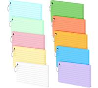 10 Pads/500 Pcs Flash Cards Revision Cards, 5 x 3 Inch Double Sided Lined Coloured Index Cards for Office Home School Work Study Memo Message Note Record Pads Flashcards with Rings