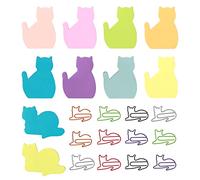 10 Pads Cat Sticky Notes, Self-Stick Sticky Notes with 12 Pcs Cute Cat Paper Clips, Office Supplies and Stationary for Work School Office